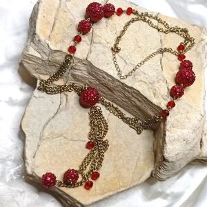 Vintage Red Crystal long Tassel Necklace